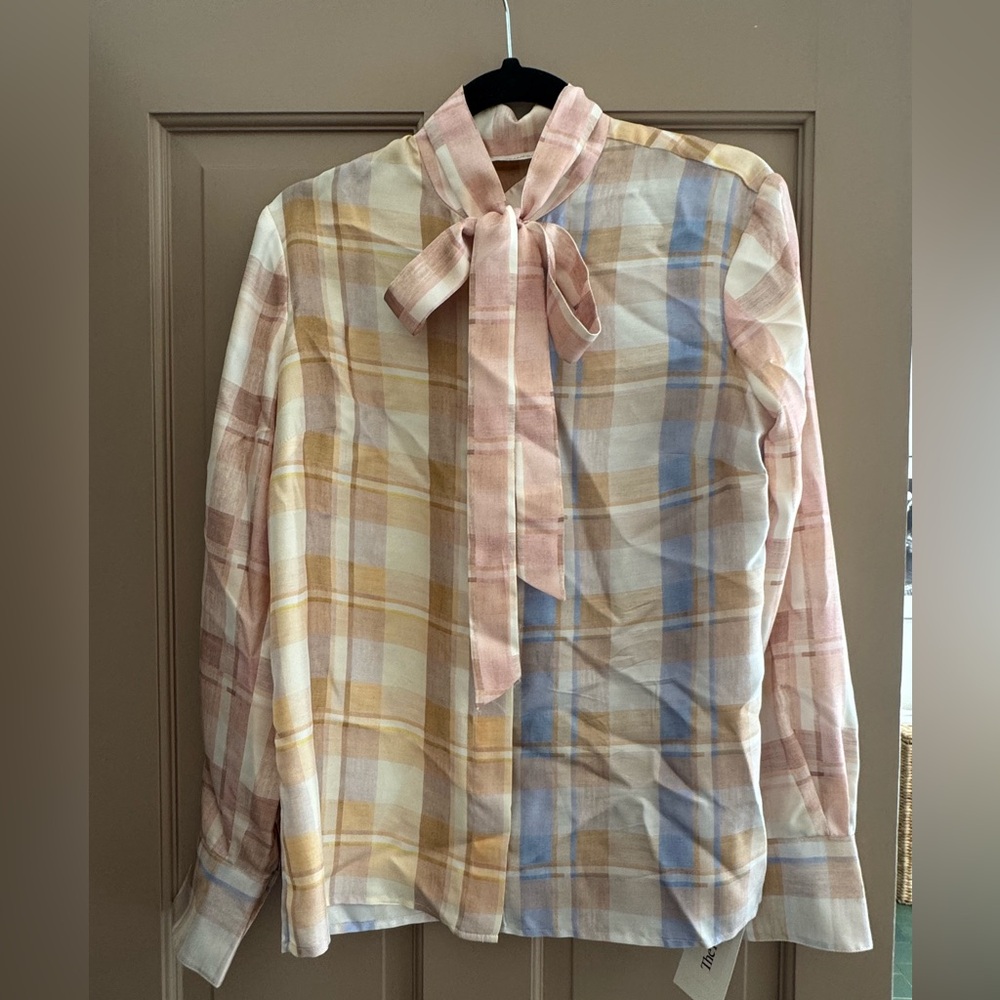 Silk Plaid Multicolor pussybow zimmerman blouse